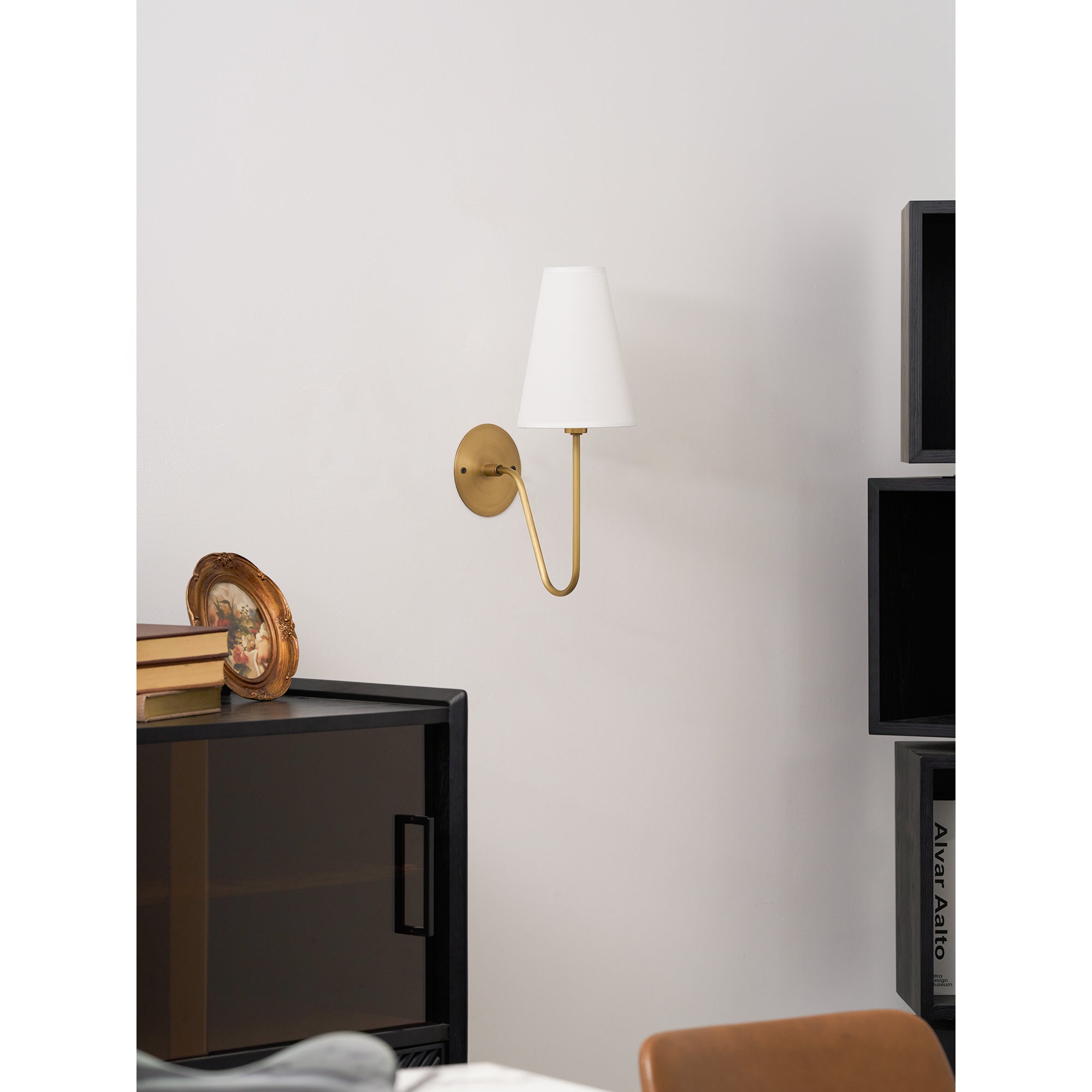 Scoop Brass Wall Lamp Sculptural Modern Bedroom Living Room Hallway — Brass Black