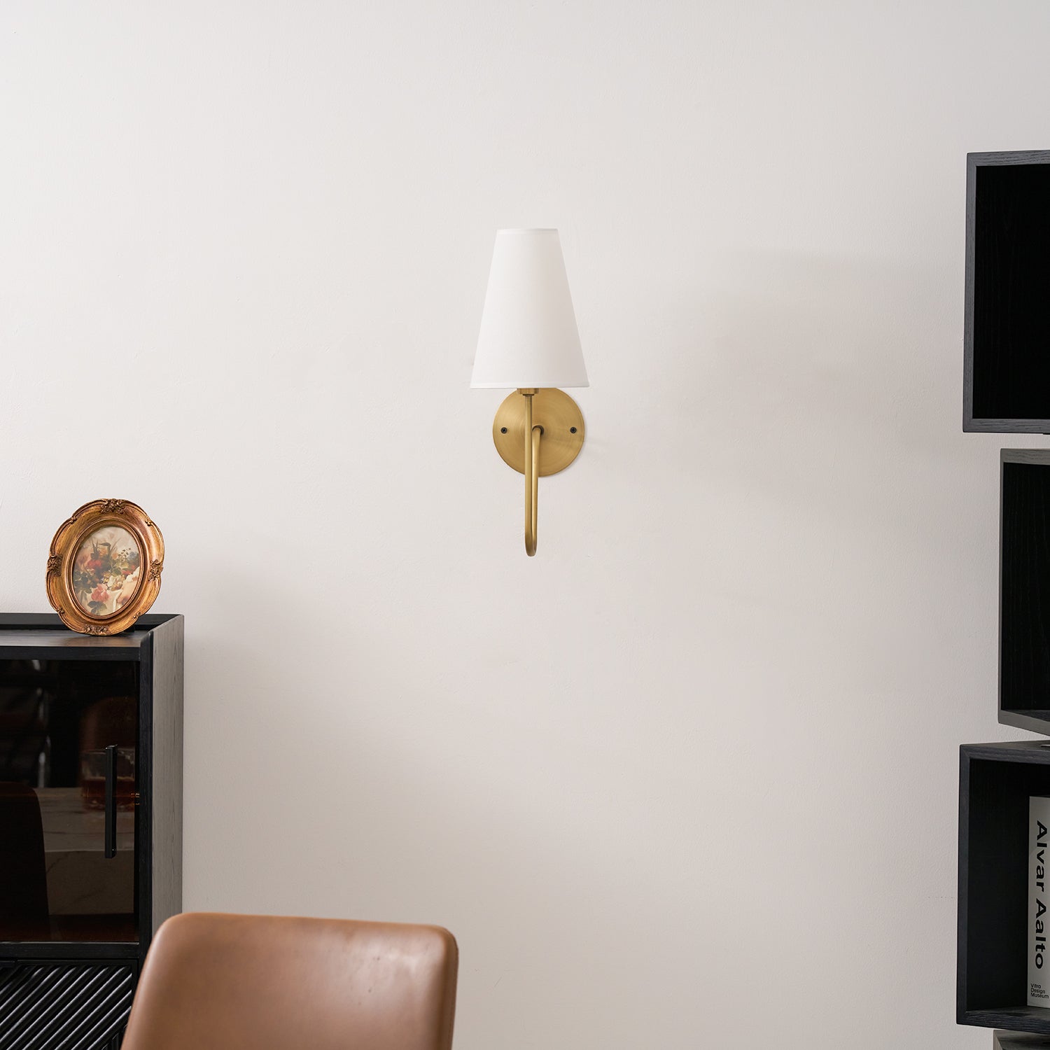 Scoop Brass Wall Lamp Sculptural Modern Bedroom Living Room Hallway — Brass Black
