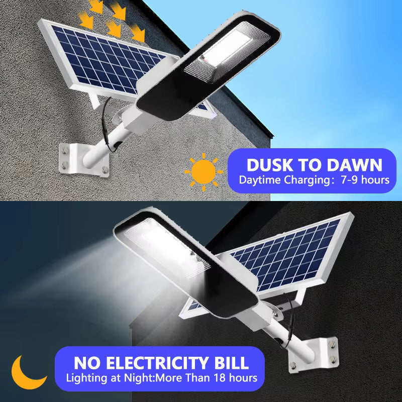 Solar flood light 200W equivalent dual head motion sensor IP66 outdoor — bright white illumination