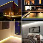 Outdoor waterproof LED strip lights warm white IP68 pergola deck eave — strip light close-up