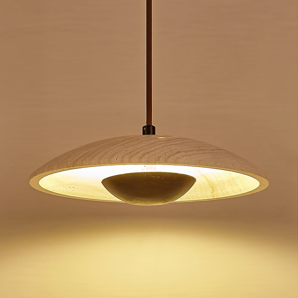 Zodore Wide-Brim Travertine Pendant Light
