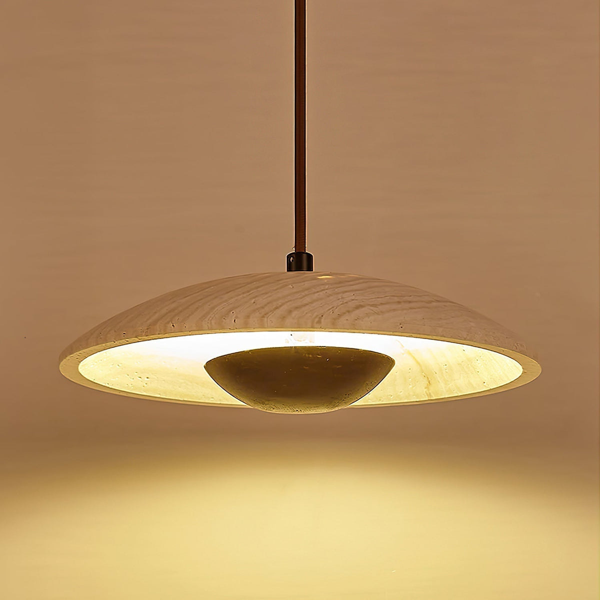Zodore Wide-Brim Travertine Pendant Light