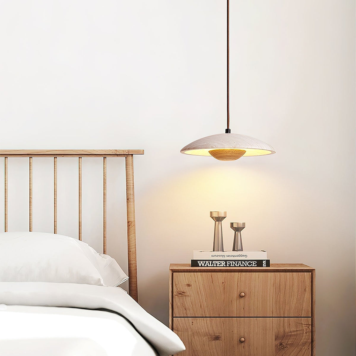 Zodore Wide-Brim Travertine Pendant Light