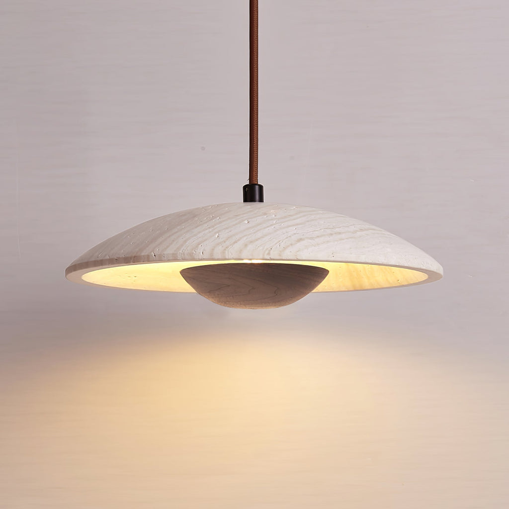 Zodore Wide-Brim Travertine Pendant Light