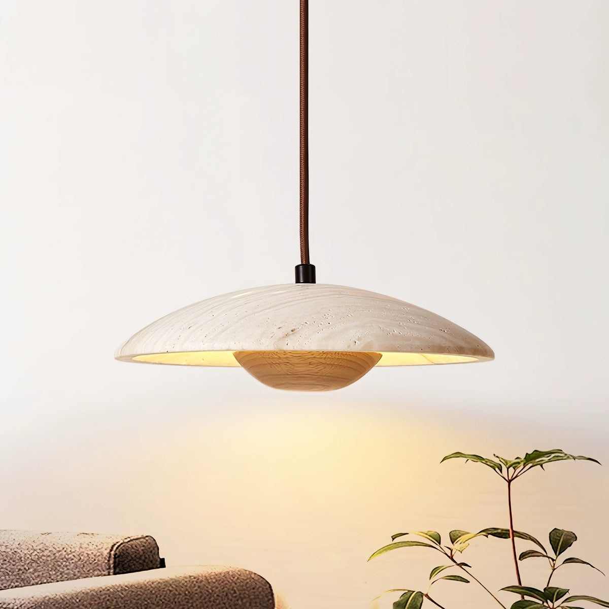 Zodore Wide-Brim Travertine Pendant Light