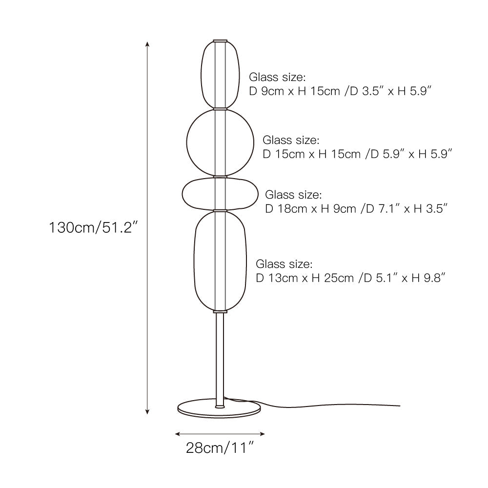 Stacked Glass Pebble Floor Lamp Sculptural LED Warm White Living Room Bedroom — Multiple Colors