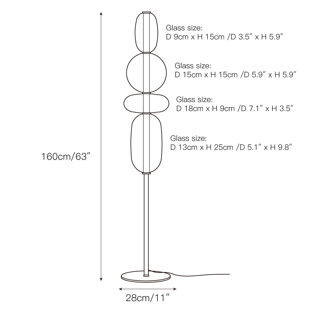 Stacked Glass Pebble Floor Lamp Sculptural LED Warm White Living Room Bedroom — Multiple Colors