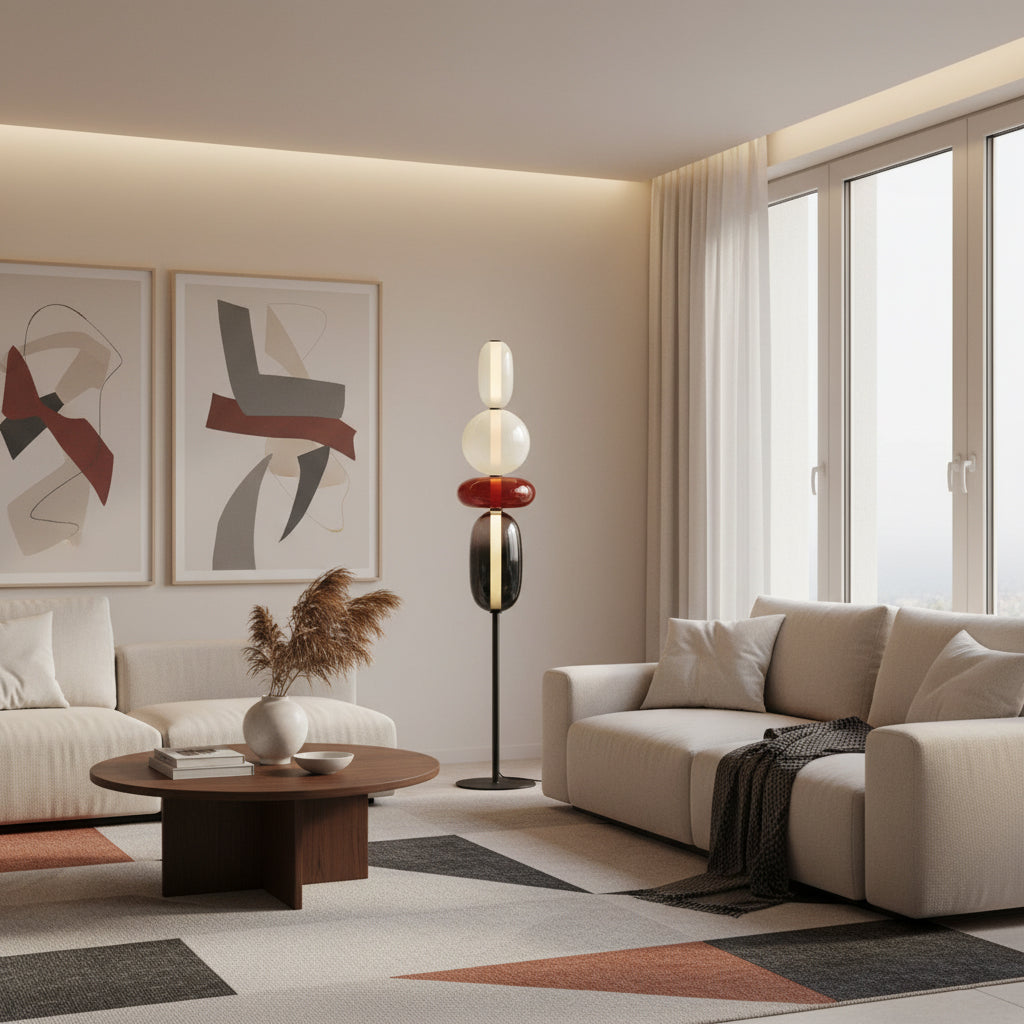 Stacked Glass Pebble Floor Lamp Sculptural LED Warm White Living Room Bedroom — Multiple Colors