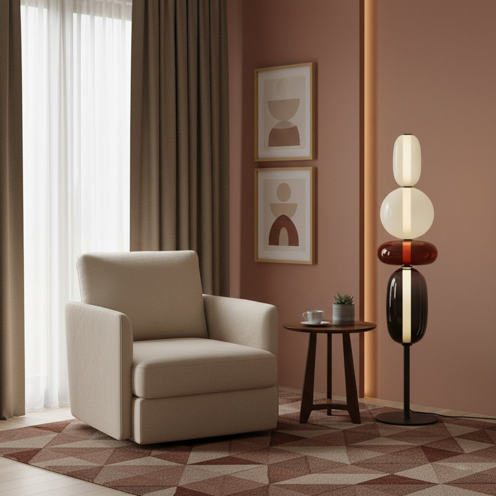 Stacked Glass Pebble Floor Lamp Sculptural LED Warm White Living Room Bedroom — Multiple Colors
