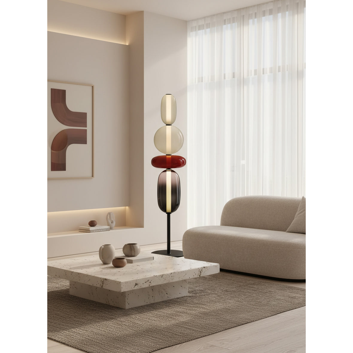 Stacked Glass Pebble Floor Lamp Sculptural LED Warm White Living Room Bedroom — Multiple Colors