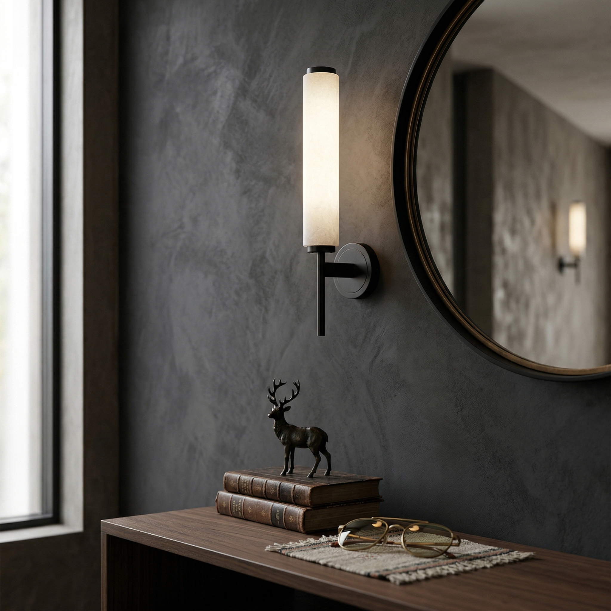 Brindisi Alabaster Wall Lamp Brass Black Dimmable Bedroom Living Room — 1 to 2 Heads