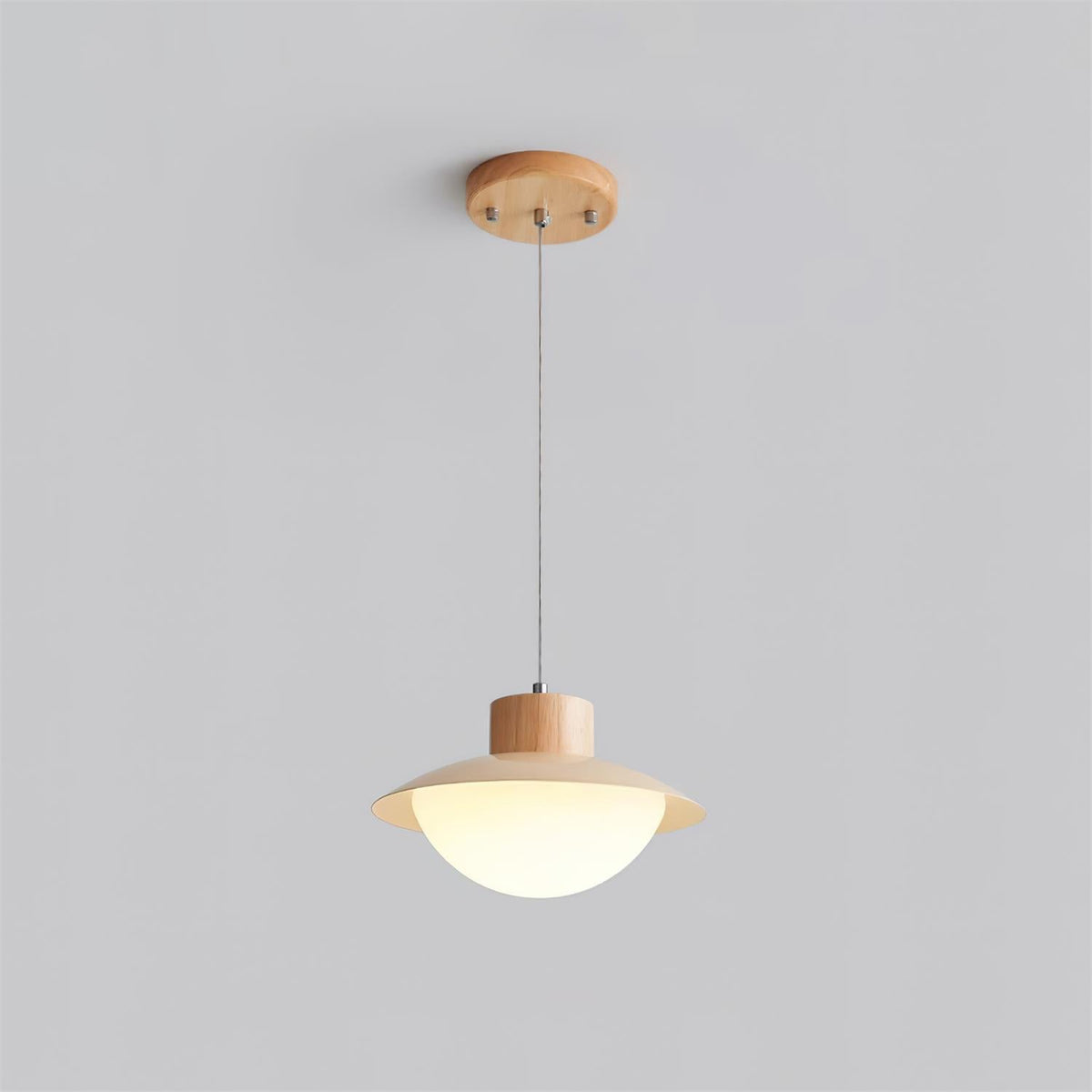Pendant Lamp Metal and Wood PE Shade Dome Shape Minimalist