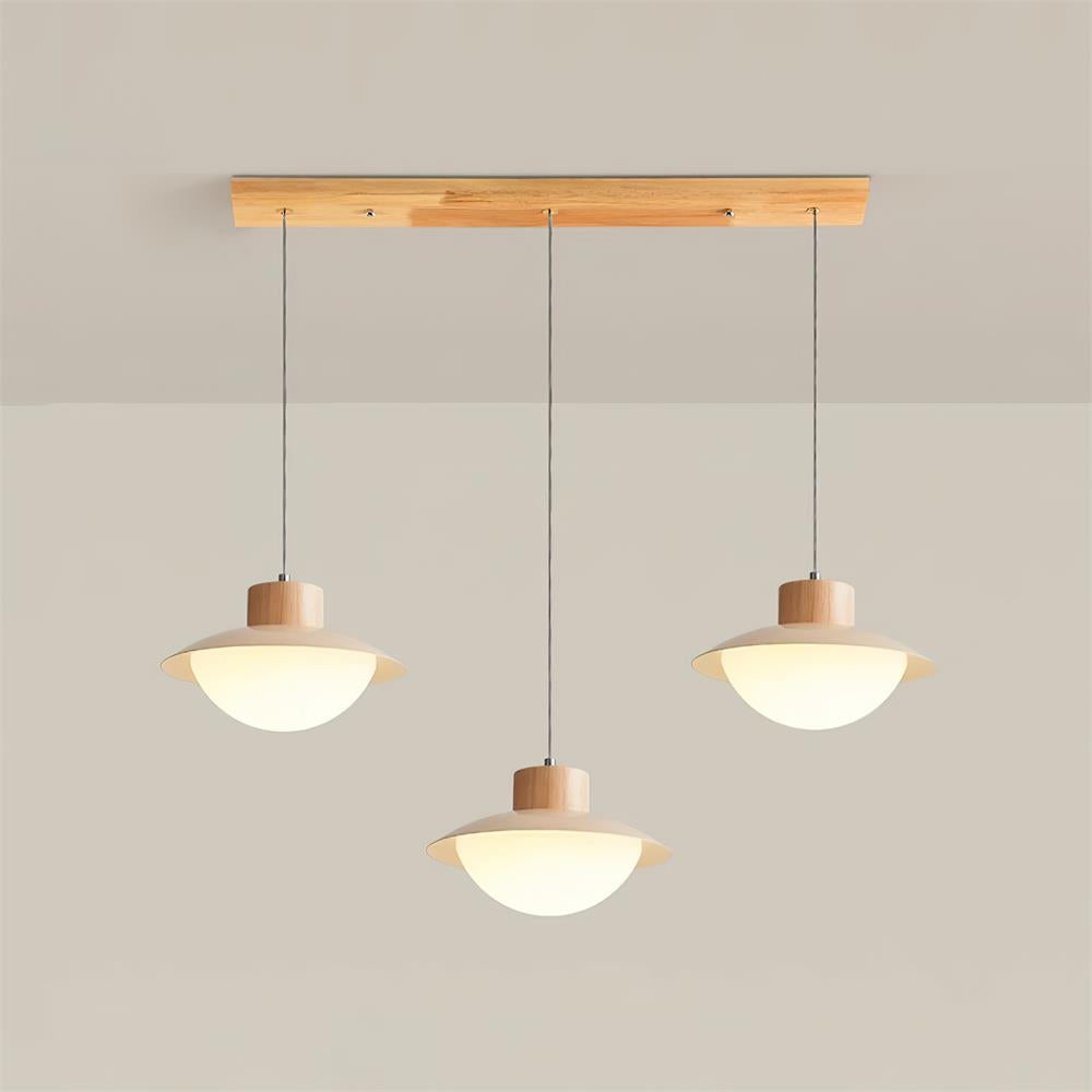 Pendant Lamp Metal and Wood PE Shade Dome Shape Minimalist