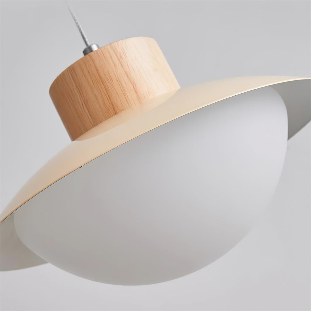 Pendant Lamp Metal and Wood PE Shade Dome Shape Minimalist
