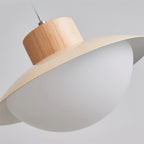 Pendant Lamp Metal and Wood PE Shade Dome Shape Minimalist