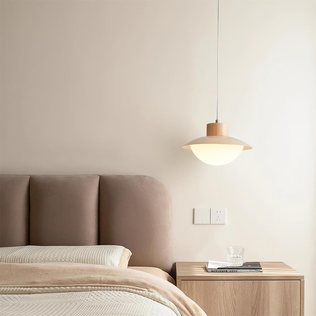 Pendant Lamp Metal and Wood PE Shade Dome Shape Minimalist