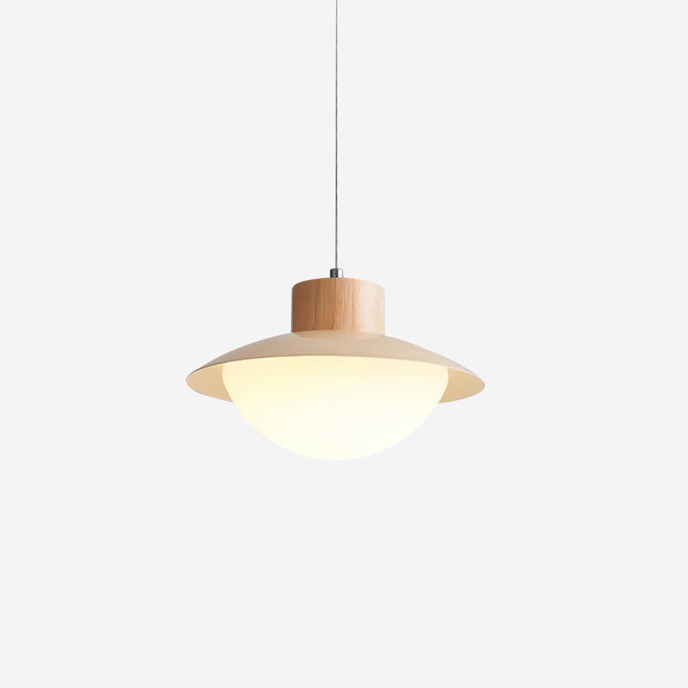 Pendant Lamp Metal and Wood PE Shade Dome Shape Minimalist