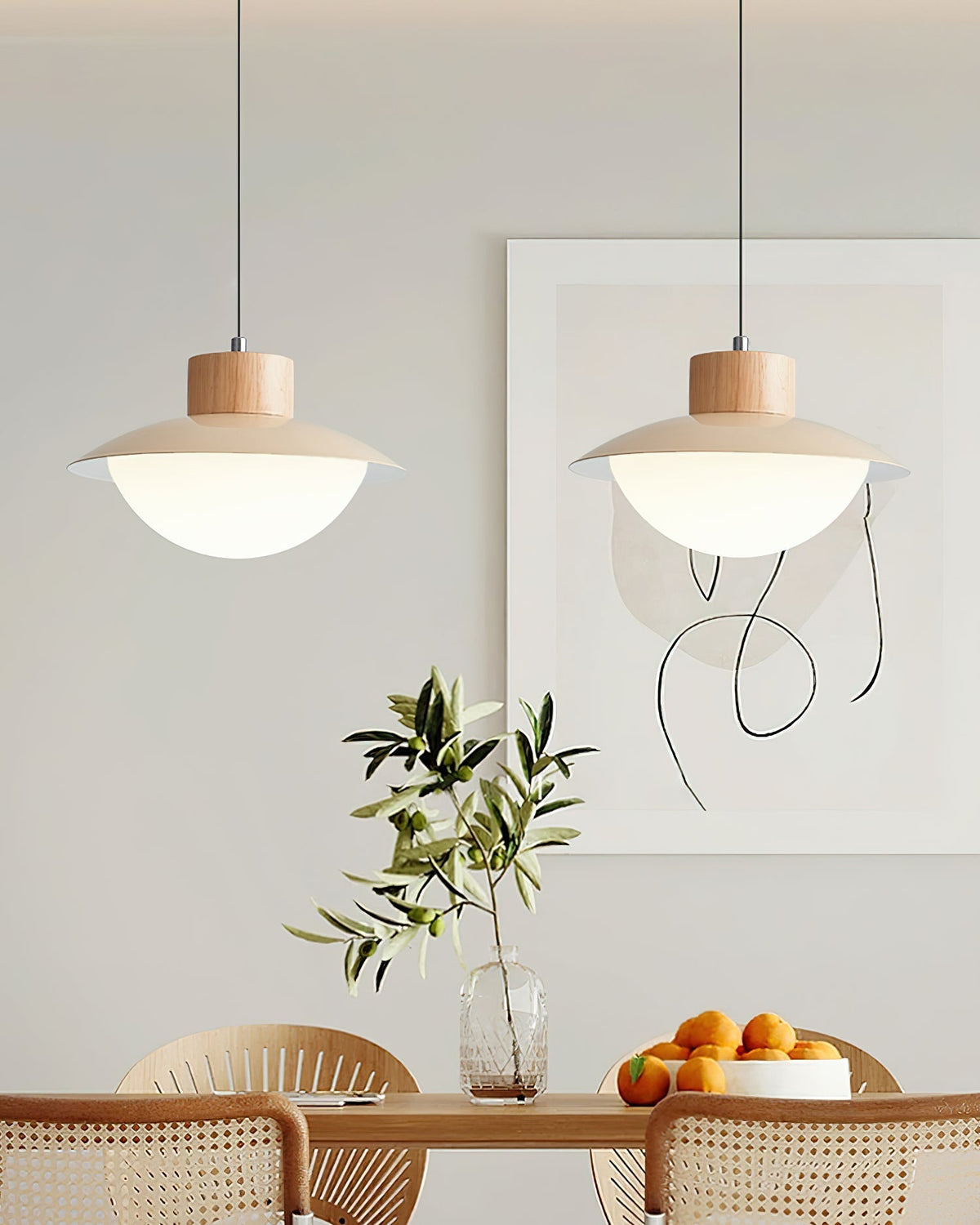 Pendant Lamp Metal and Wood PE Shade Dome Shape Minimalist