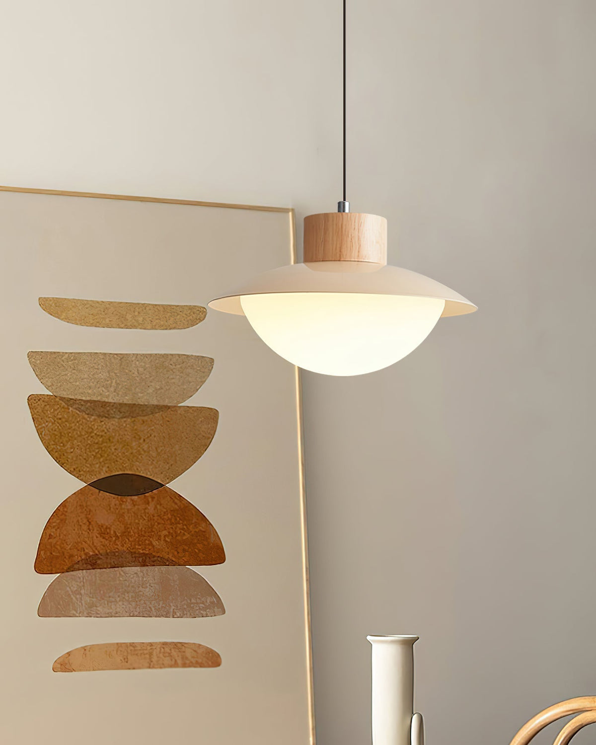 Pendant Lamp Metal and Wood PE Shade Dome Shape Minimalist