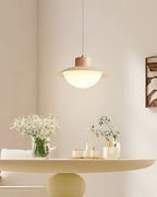 Pendant Lamp Metal and Wood PE Shade Dome Shape Minimalist