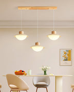 Pendant Lamp Metal and Wood PE Shade Dome Shape Minimalist