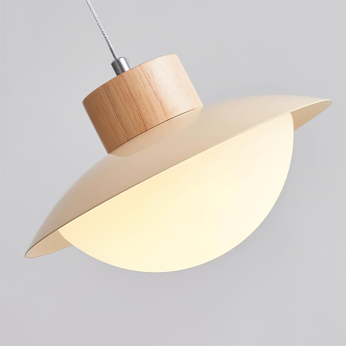 Pendant Lamp Metal and Wood PE Shade Dome Shape Minimalist