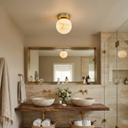 Melange Alabaster Ceiling Light Natural Stone LED Dimmable Flush Mount Bedroom Dining — 2 Sizes