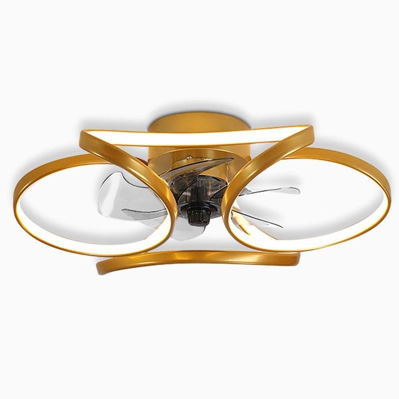 Flower Flush Mount Ceiling Fan with LED Light Remote Control Dimmable — Gold White Black 18 to 22 Inch