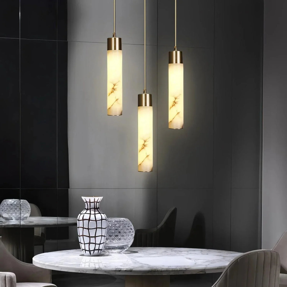 Dike White Alabaster Pendant Light