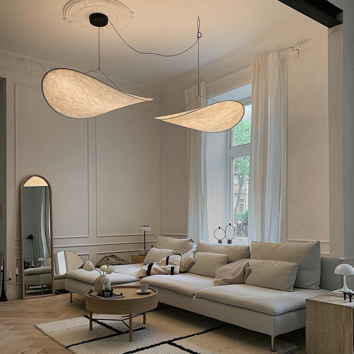 Kinu Silk Fabric Pendant Chandelier, Wabi-Sabi Design, Warm Ambient Glow
