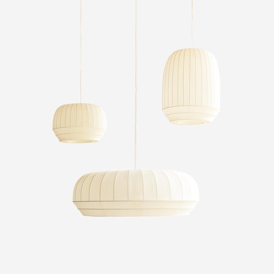 Pendant Lamp Silk Shade White Fabric Vertical Lines Soft Modern Minimalist
