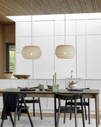 Pendant Lamp Silk Shade White Fabric Vertical Lines Soft Modern Minimalist
