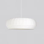 Pendant Lamp Silk Shade White Fabric Vertical Lines Soft Modern Minimalist