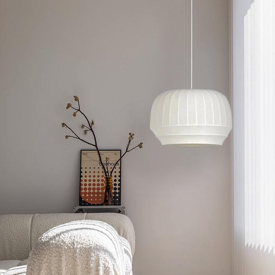 Pendant Lamp Silk Shade White Fabric Vertical Lines Soft Modern Minimalist