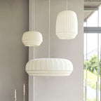 Pendant Lamp Silk Shade White Fabric Vertical Lines Soft Modern Minimalist