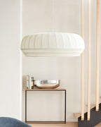 Pendant Lamp Silk Shade White Fabric Vertical Lines Soft Modern Minimalist