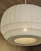 Pendant Lamp Silk Shade White Fabric Vertical Lines Soft Modern Minimalist