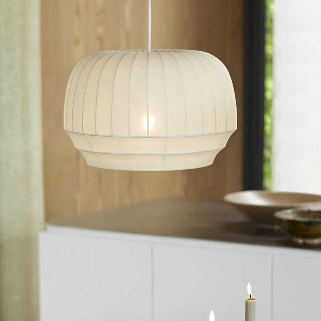 Pendant Lamp Silk Shade White Fabric Vertical Lines Soft Modern Minimalist