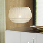 Pendant Lamp Silk Shade White Fabric Vertical Lines Soft Modern Minimalist