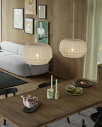 Pendant Lamp Silk Shade White Fabric Vertical Lines Soft Modern Minimalist