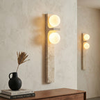 Asymmetrical Travertine Wall Sconce Natural Stone LED Warm Light Bedroom Living Room — Warm Cool