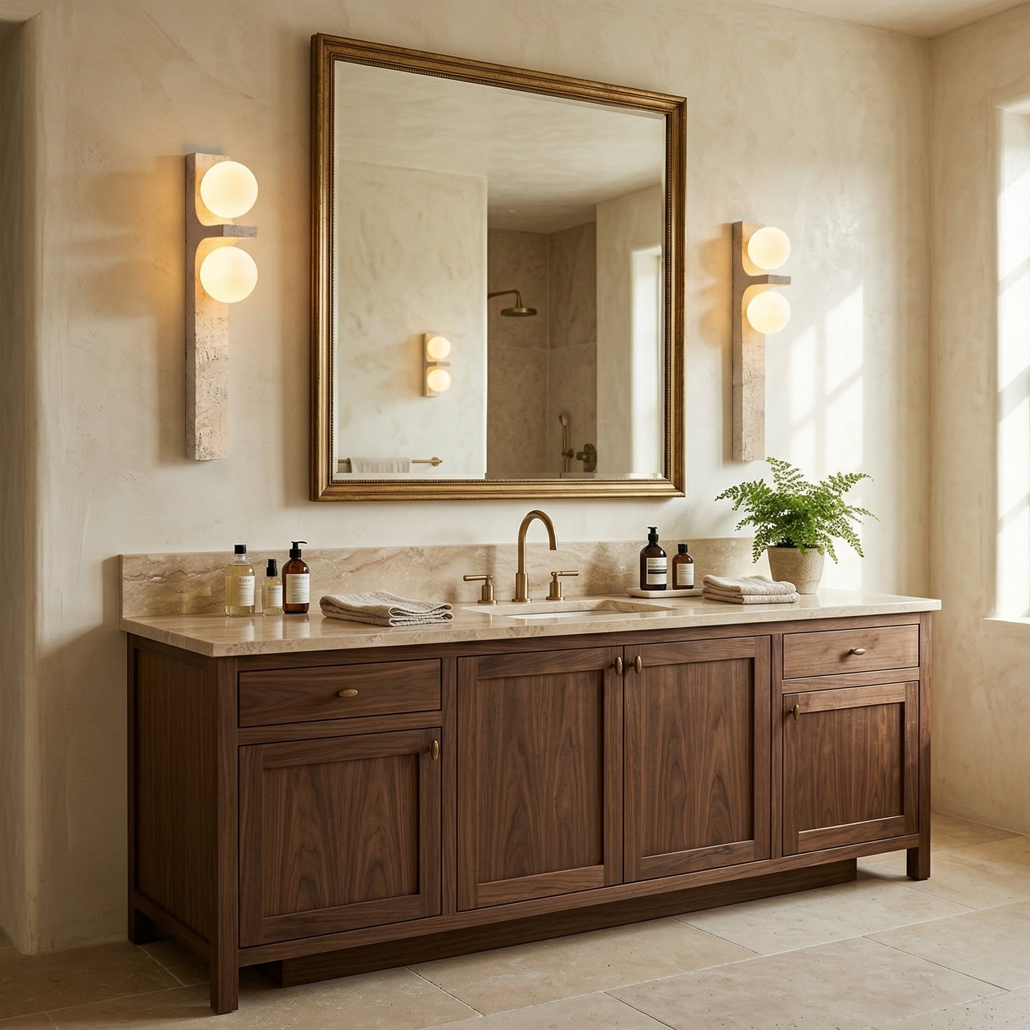 Asymmetrical Travertine Wall Sconce Natural Stone LED Warm Light Bedroom Living Room — Warm Cool