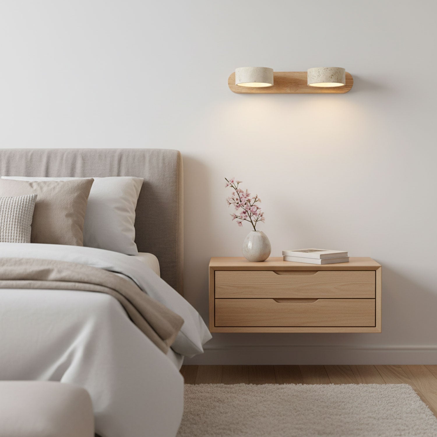 Travertine Duo LED Wall Light Natural Stone Dimmable Bedroom Living Room — 2 to 3 Lights
