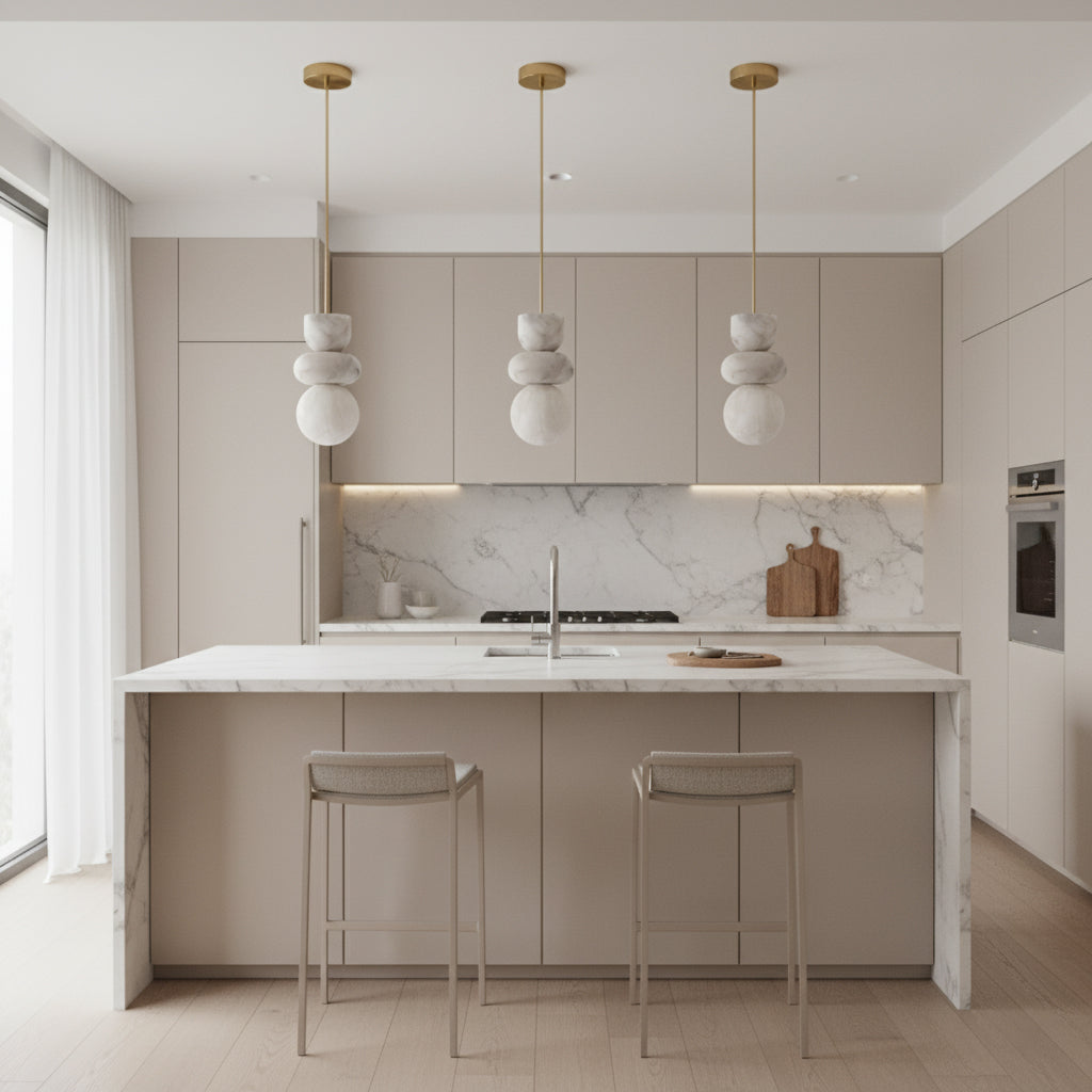 Alabaster Totem Pendant Lamp Stacked Natural Stone LED Warm White Dining Room Bedroom — 5 Configurations