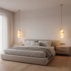 Alabaster Totem Pendant Lamp Stacked Natural Stone LED Warm White Dining Room Bedroom — 5 Configurations