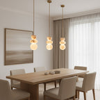 Alabaster Totem Pendant Lamp Stacked Natural Stone LED Warm White Dining Room Bedroom — 5 Configurations