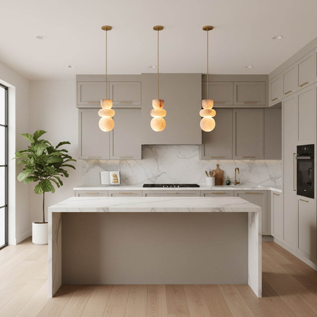Alabaster Totem Pendant Lamp Stacked Natural Stone LED Warm White Dining Room Bedroom — 5 Configurations