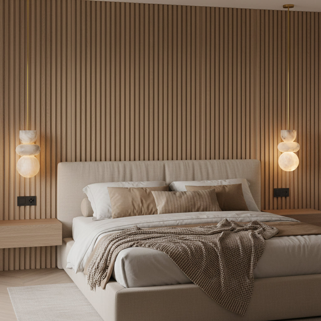 Alabaster Totem Pendant Lamp Stacked Natural Stone LED Warm White Dining Room Bedroom — 5 Configurations