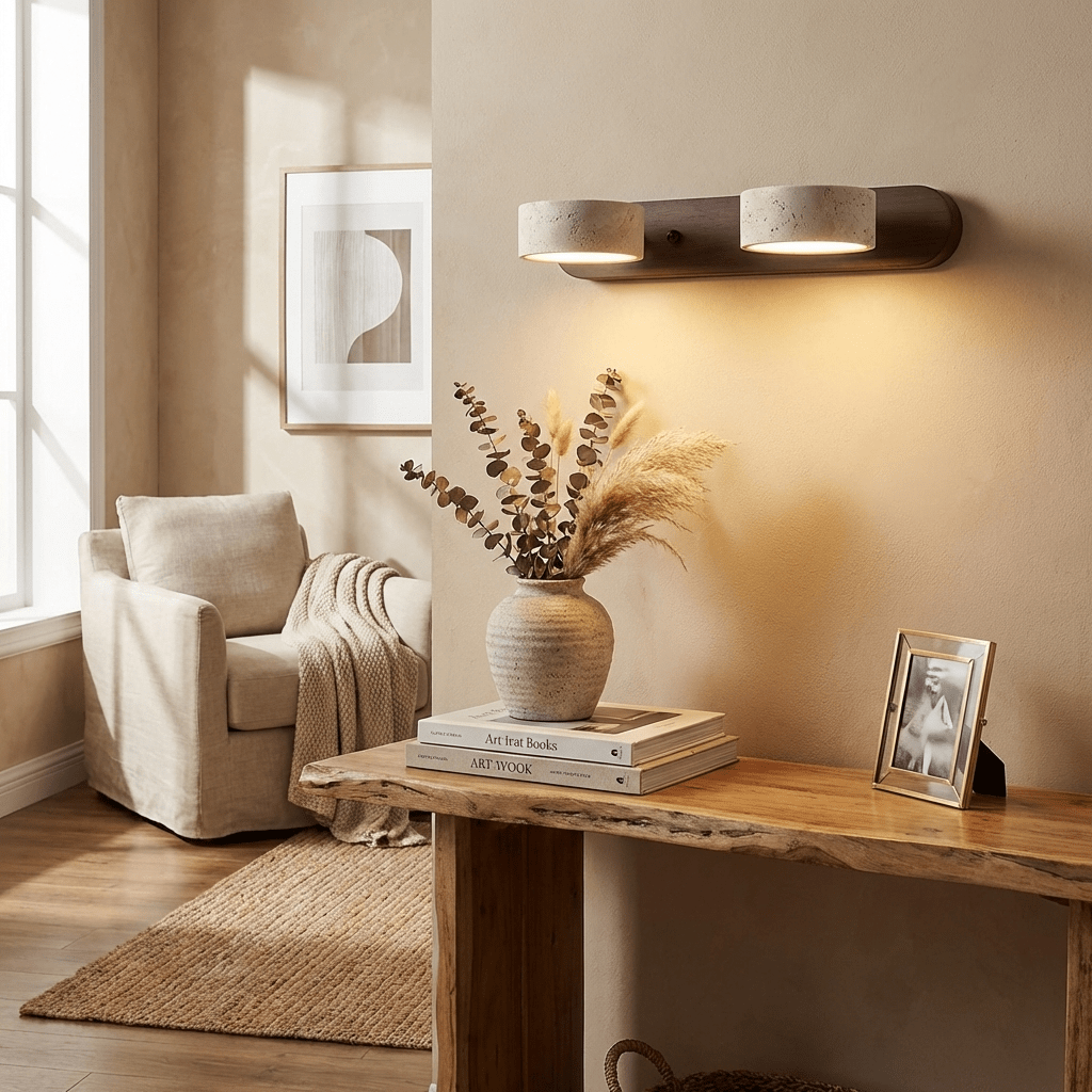 Travertine Duo LED Wall Light Natural Stone Dimmable Bedroom Living Room — 2 to 3 Lights