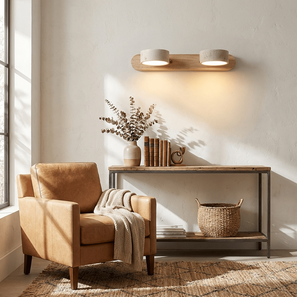 Travertine Duo LED Wall Light Natural Stone Dimmable Bedroom Living Room — 2 to 3 Lights